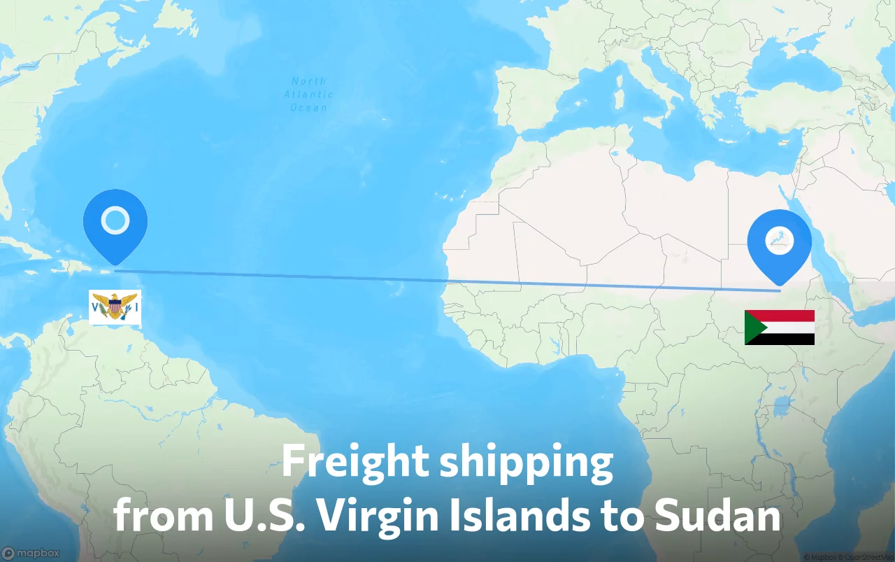 Shipping route from U.S. Virgin Islands to Sudan