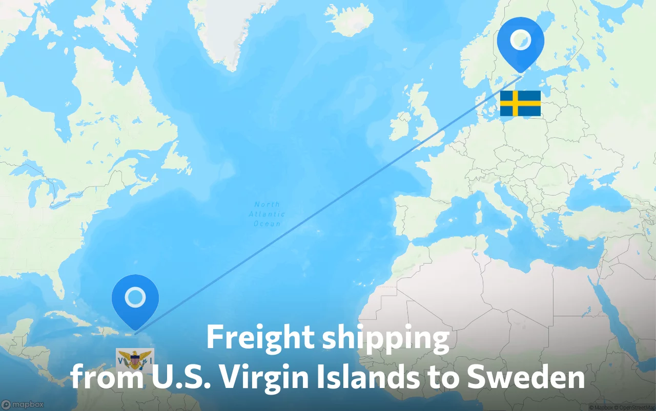 Shipping route from U.S. Virgin Islands to Sweden