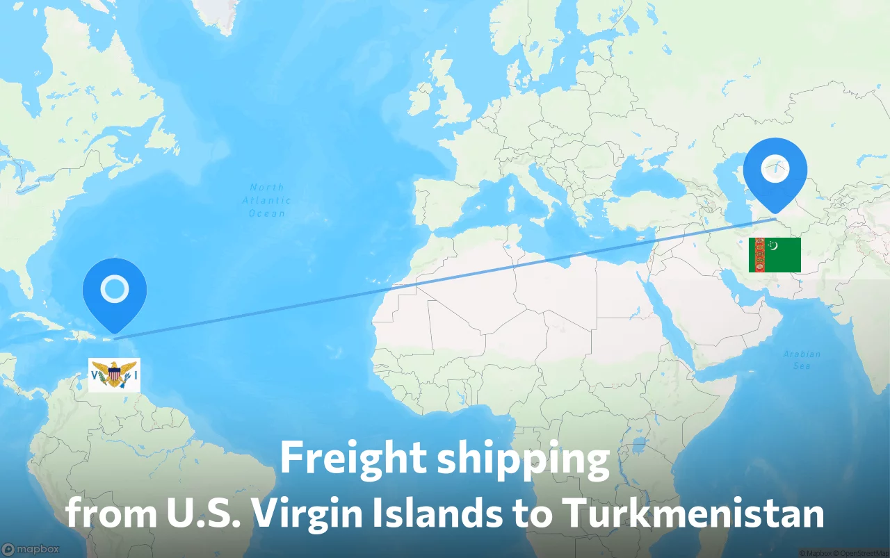 Shipping route from U.S. Virgin Islands to Turkmenistan