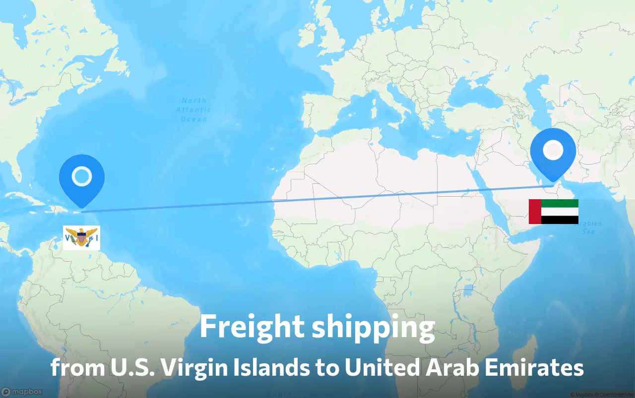 Shipping route from U.S. Virgin Islands to United Arab Emirates