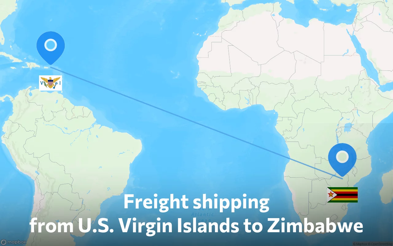 Shipping route from U.S. Virgin Islands to Zimbabwe