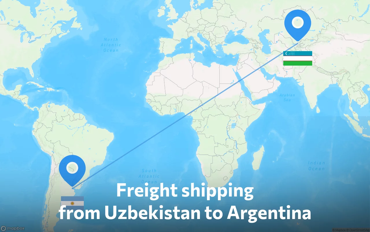Shipping route from Uzbekistan to Argentina