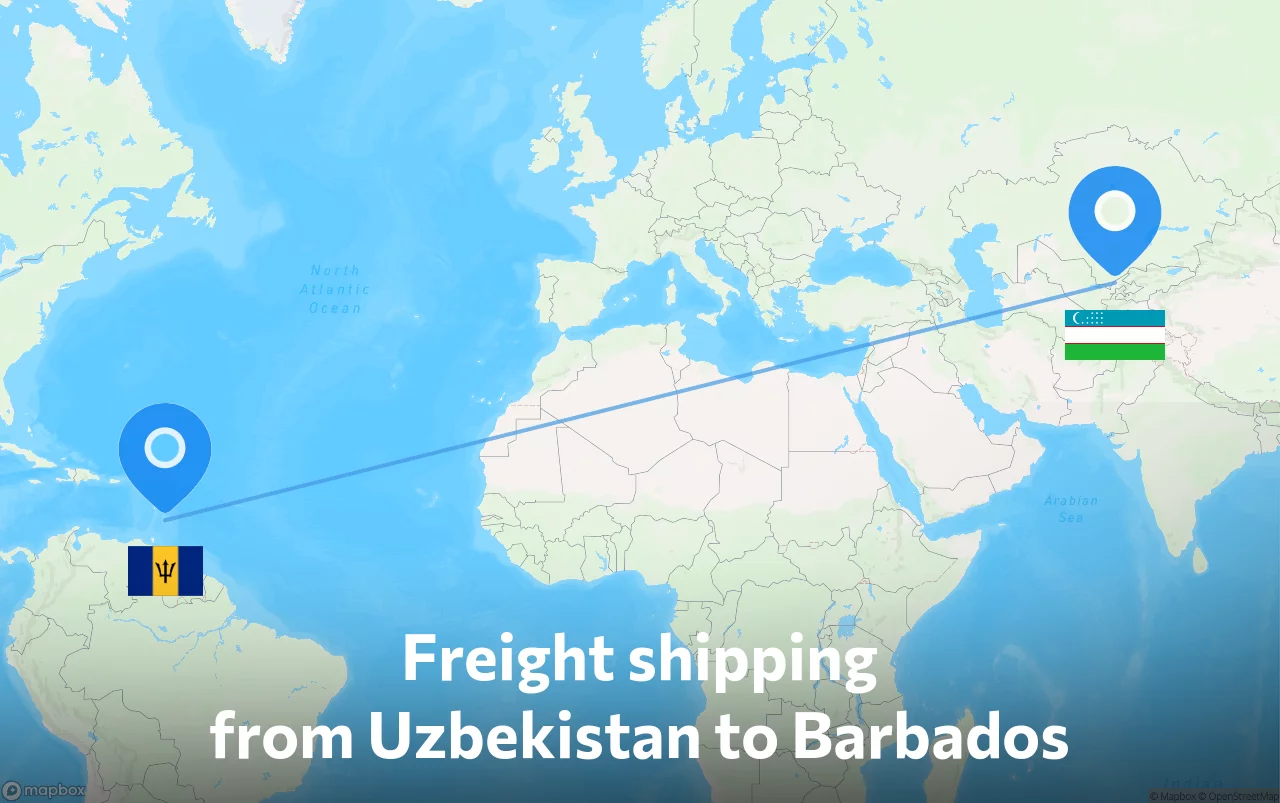 Shipping route from Uzbekistan to Barbados