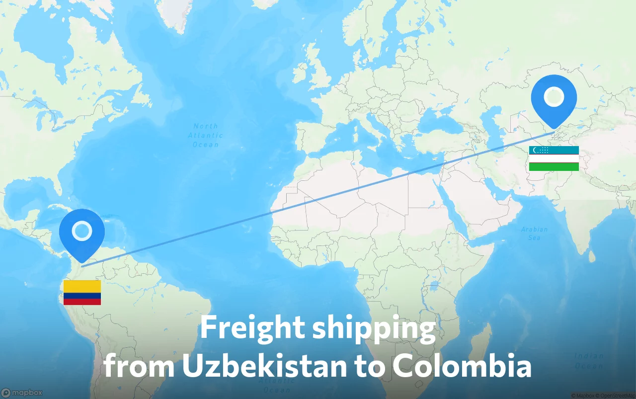 Shipping route from Uzbekistan to Colombia