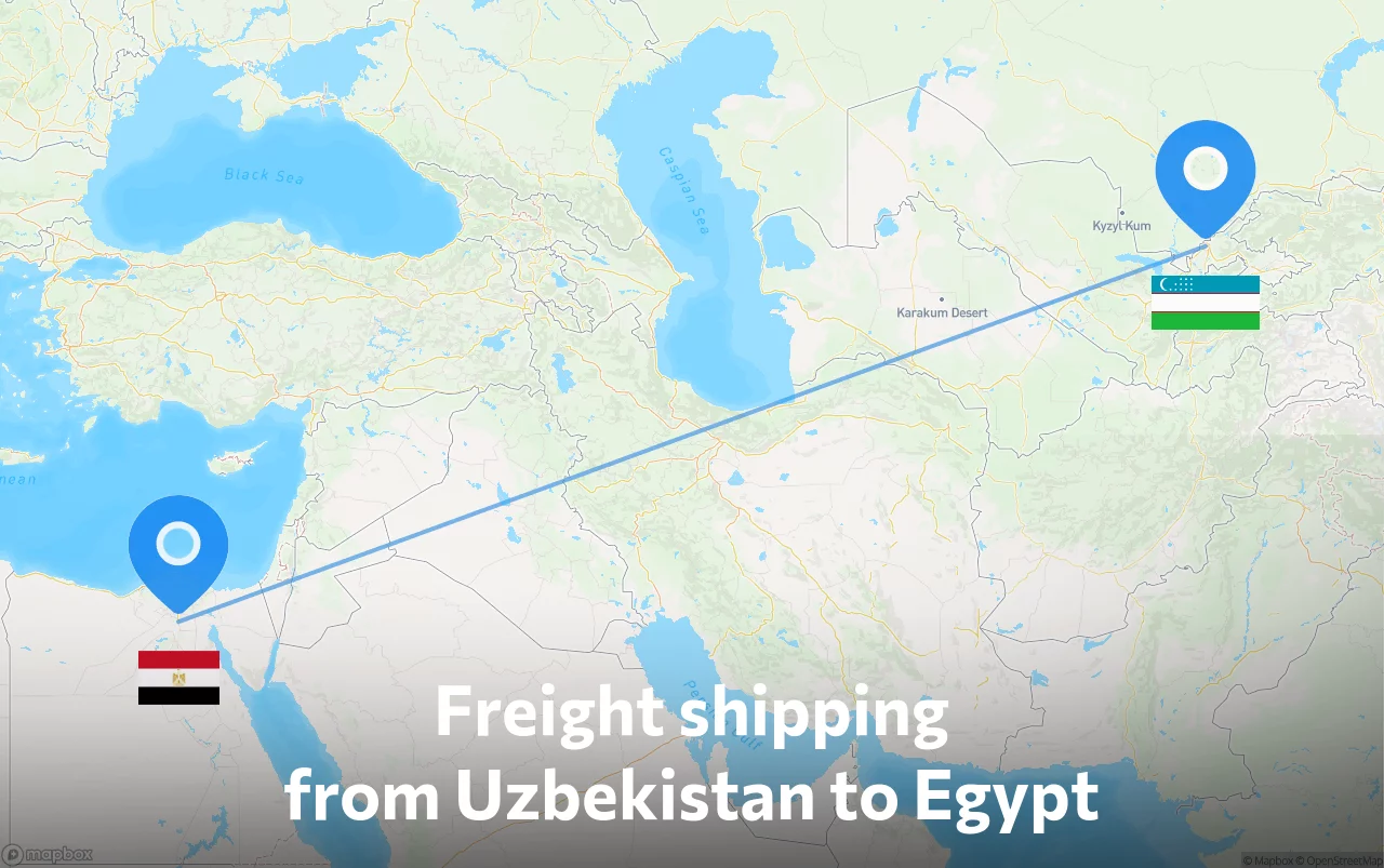 Shipping route from Uzbekistan to Egypt