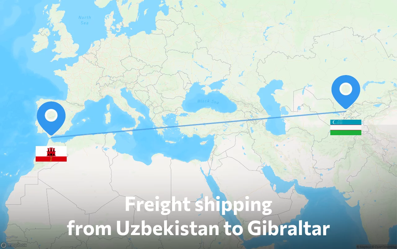 Shipping route from Uzbekistan to Gibraltar