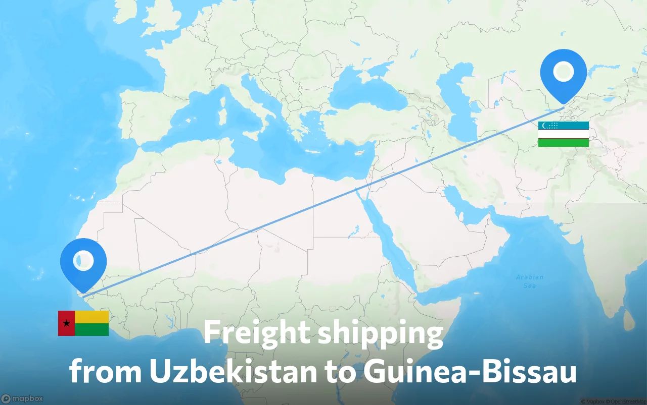 Shipping route from Uzbekistan to Guinea-Bissau
