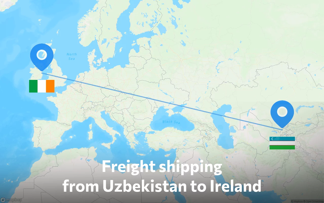 Shipping route from Uzbekistan to Ireland
