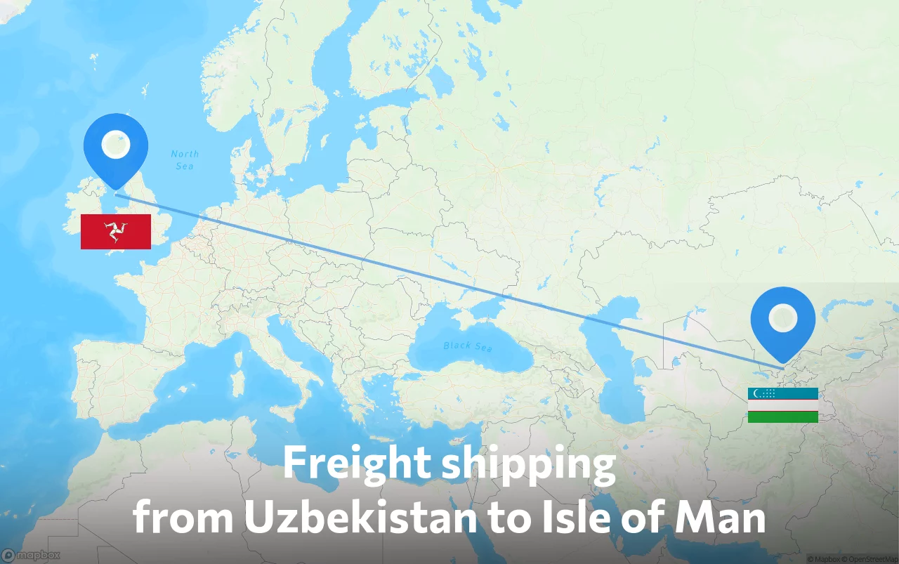 Shipping route from Uzbekistan to Isle of Man