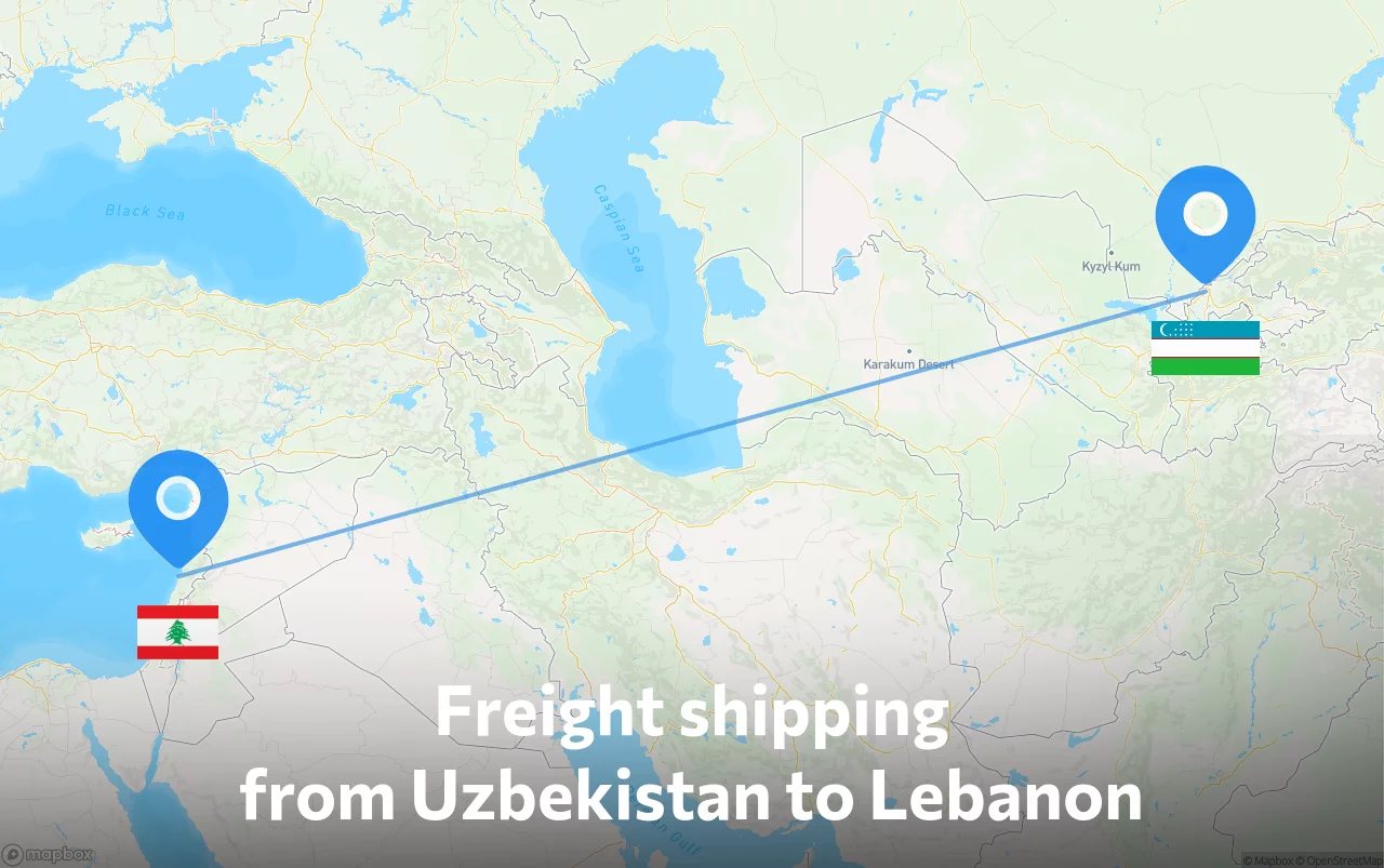 Shipping route from Uzbekistan to Lebanon