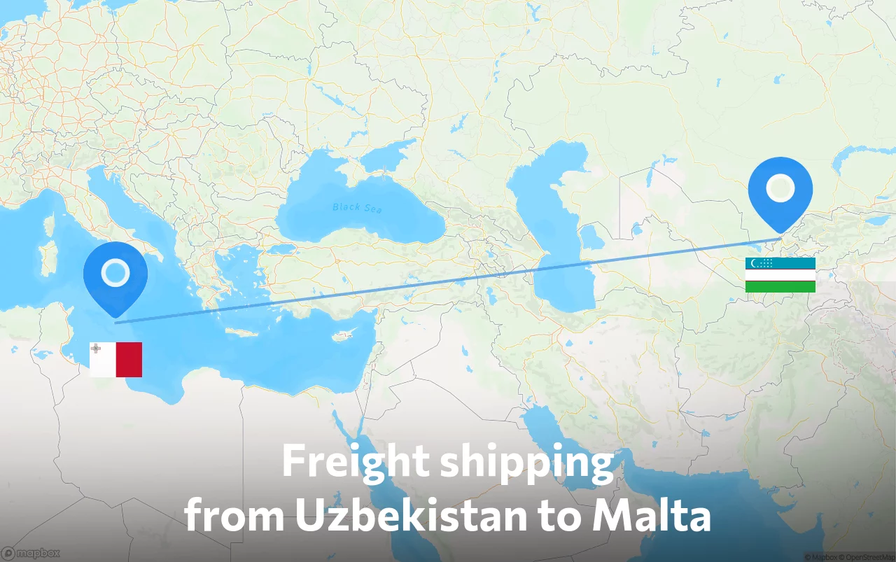 Shipping route from Uzbekistan to Malta