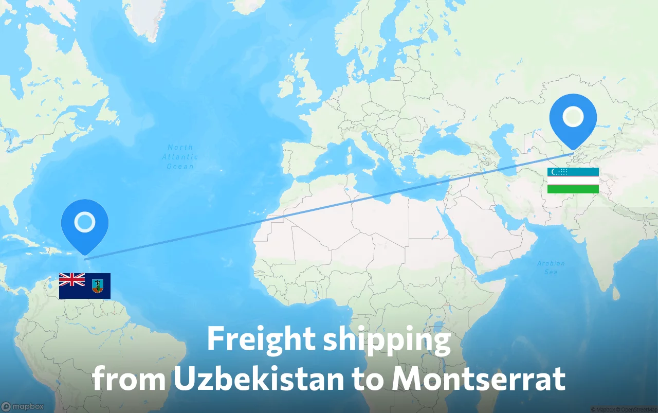 Shipping route from Uzbekistan to Montserrat