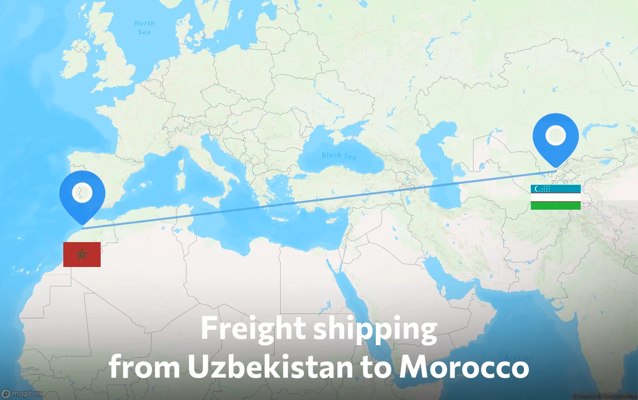 Shipping route from Uzbekistan to Morocco