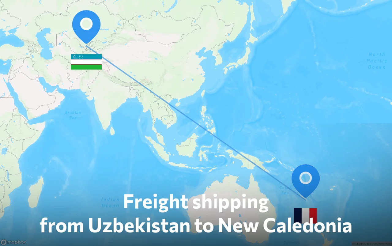 Shipping route from Uzbekistan to New Caledonia