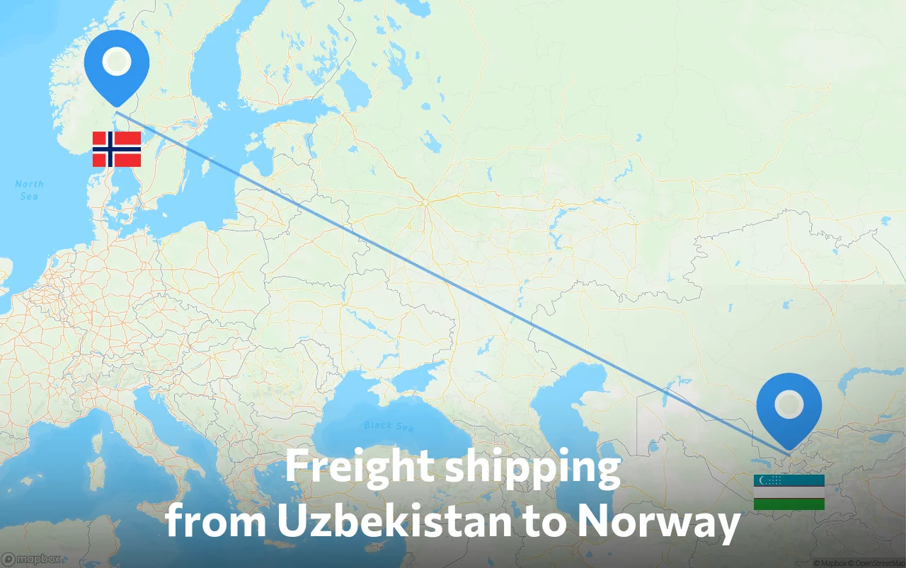 Shipping route from Uzbekistan to Norway