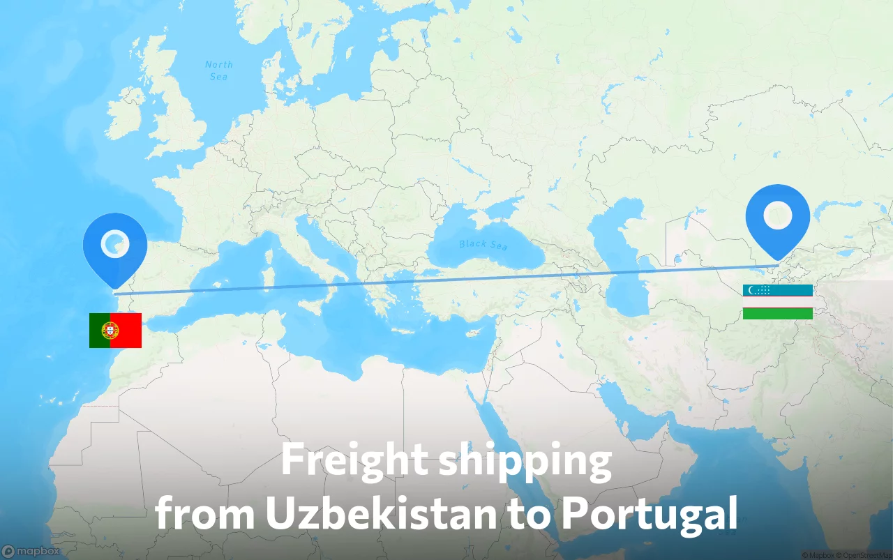 Shipping route from Uzbekistan to Portugal