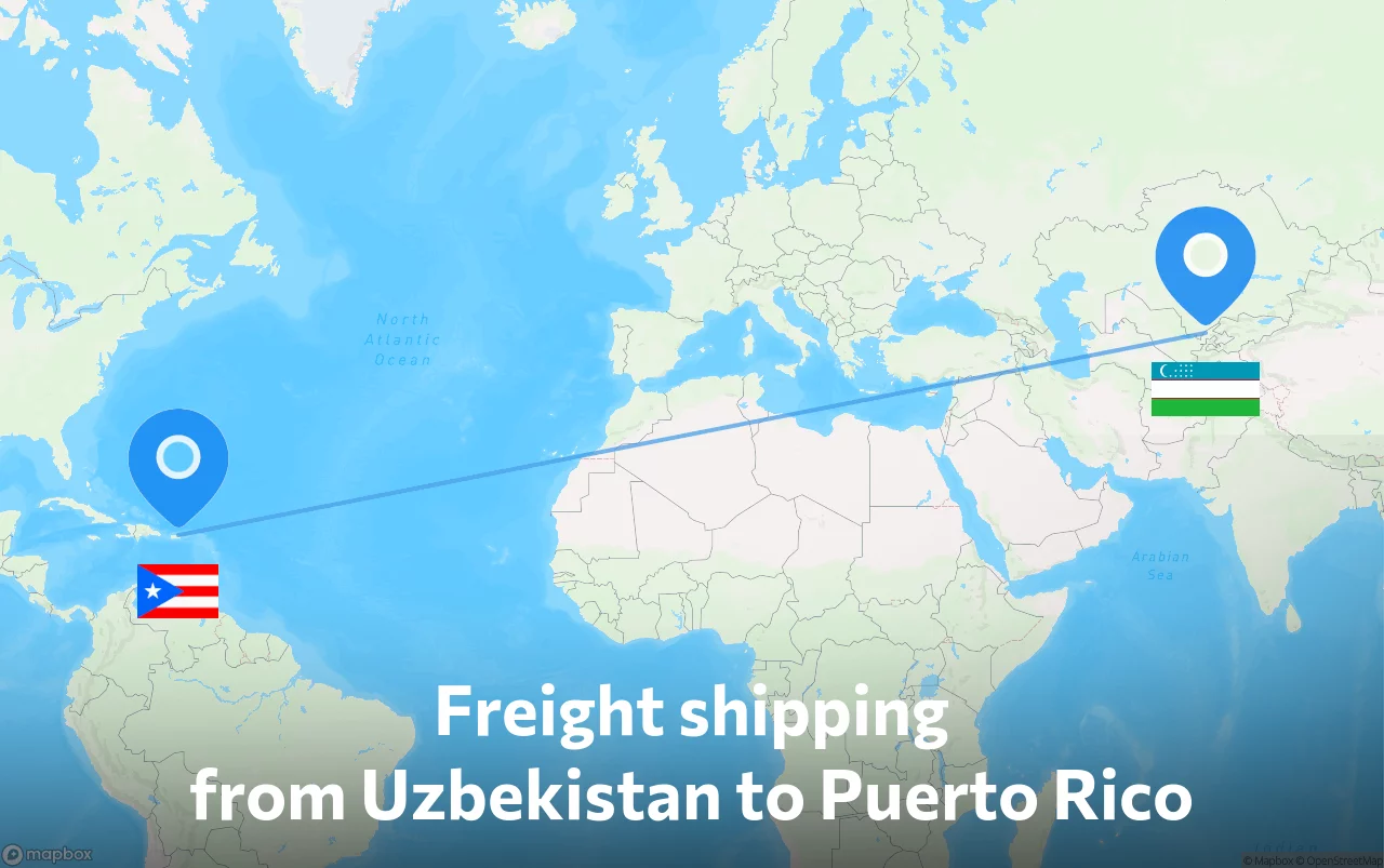 Shipping route from Uzbekistan to Puerto Rico
