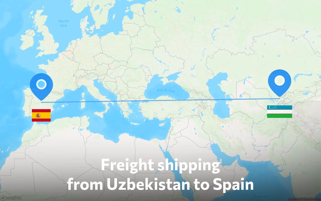 Shipping route from Uzbekistan to Spain
