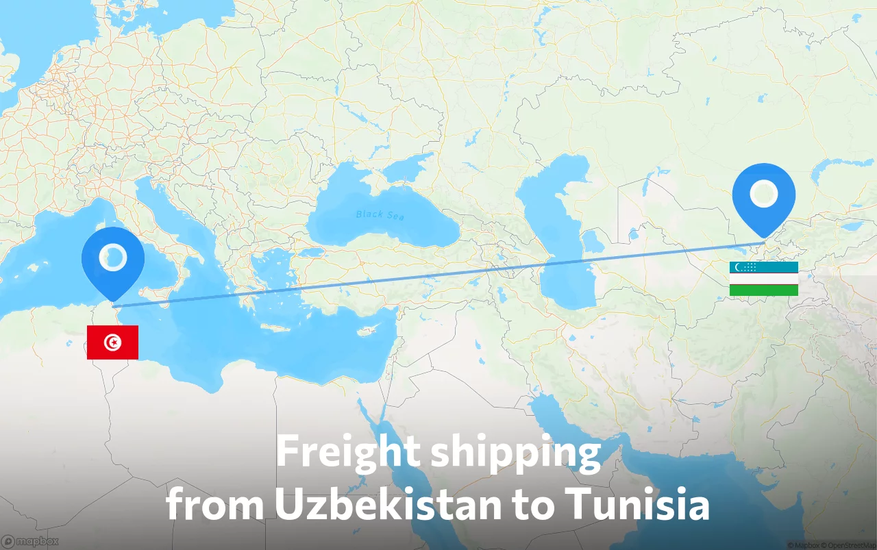 Shipping route from Uzbekistan to Tunisia