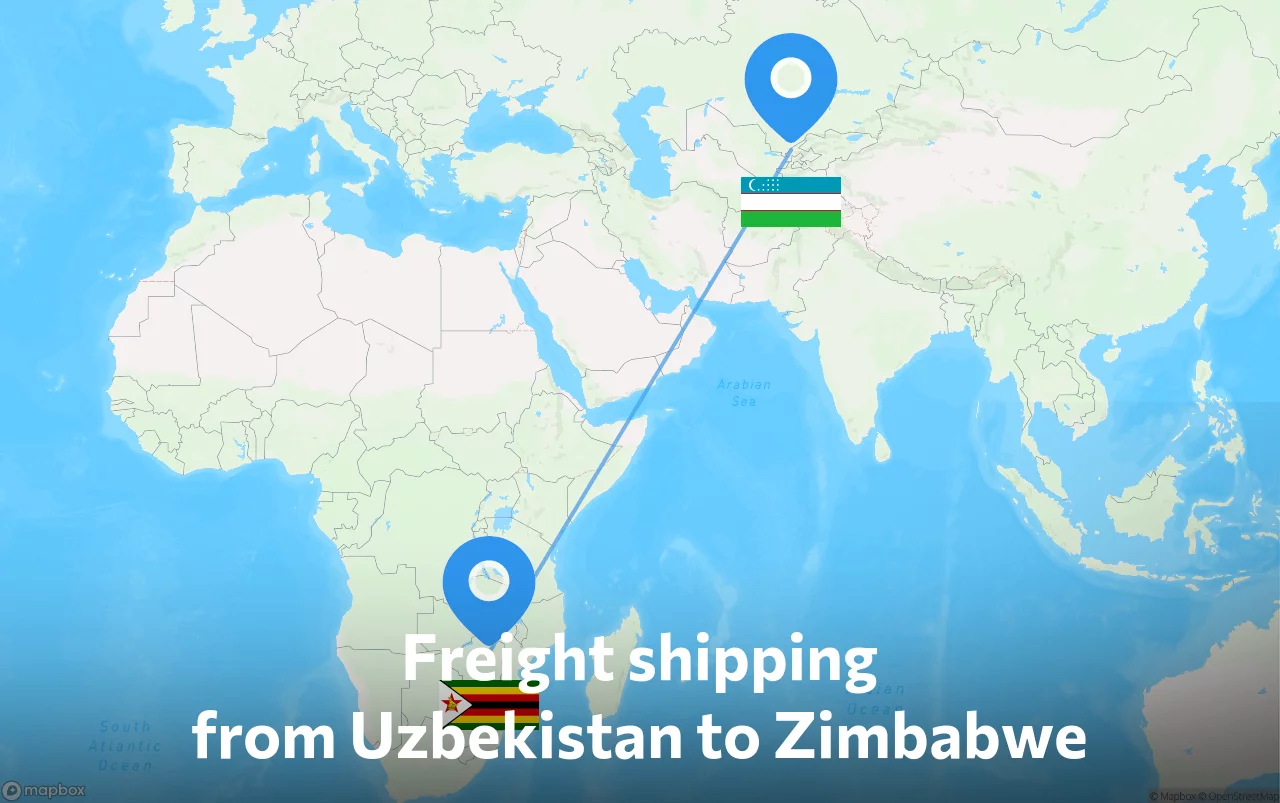 Shipping route from Uzbekistan to Zimbabwe