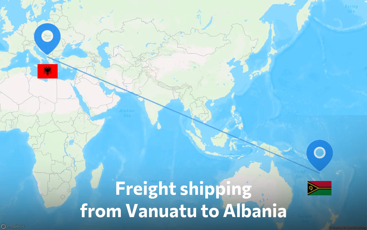 Shipping route from Vanuatu to Albania