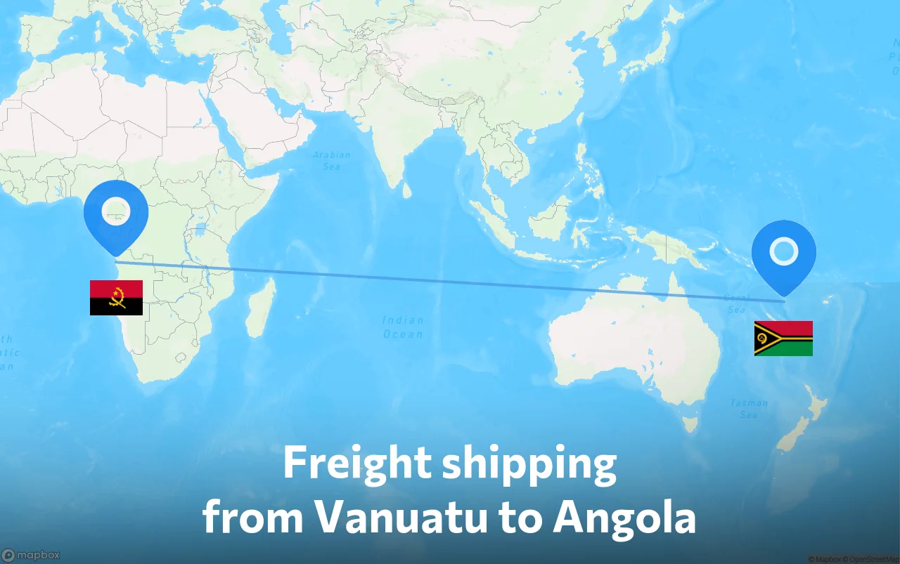 Shipping route from Vanuatu to Angola