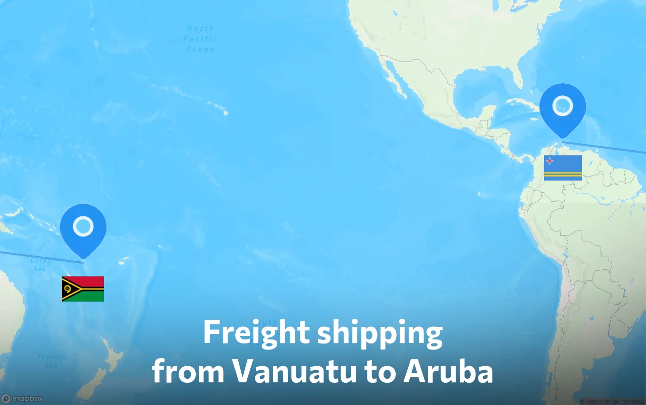 Shipping route from Vanuatu to Aruba