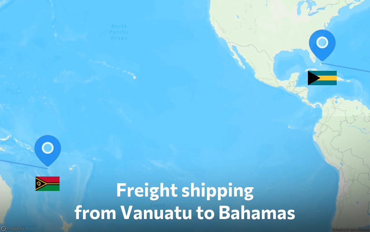 Shipping route from Vanuatu to Bahamas