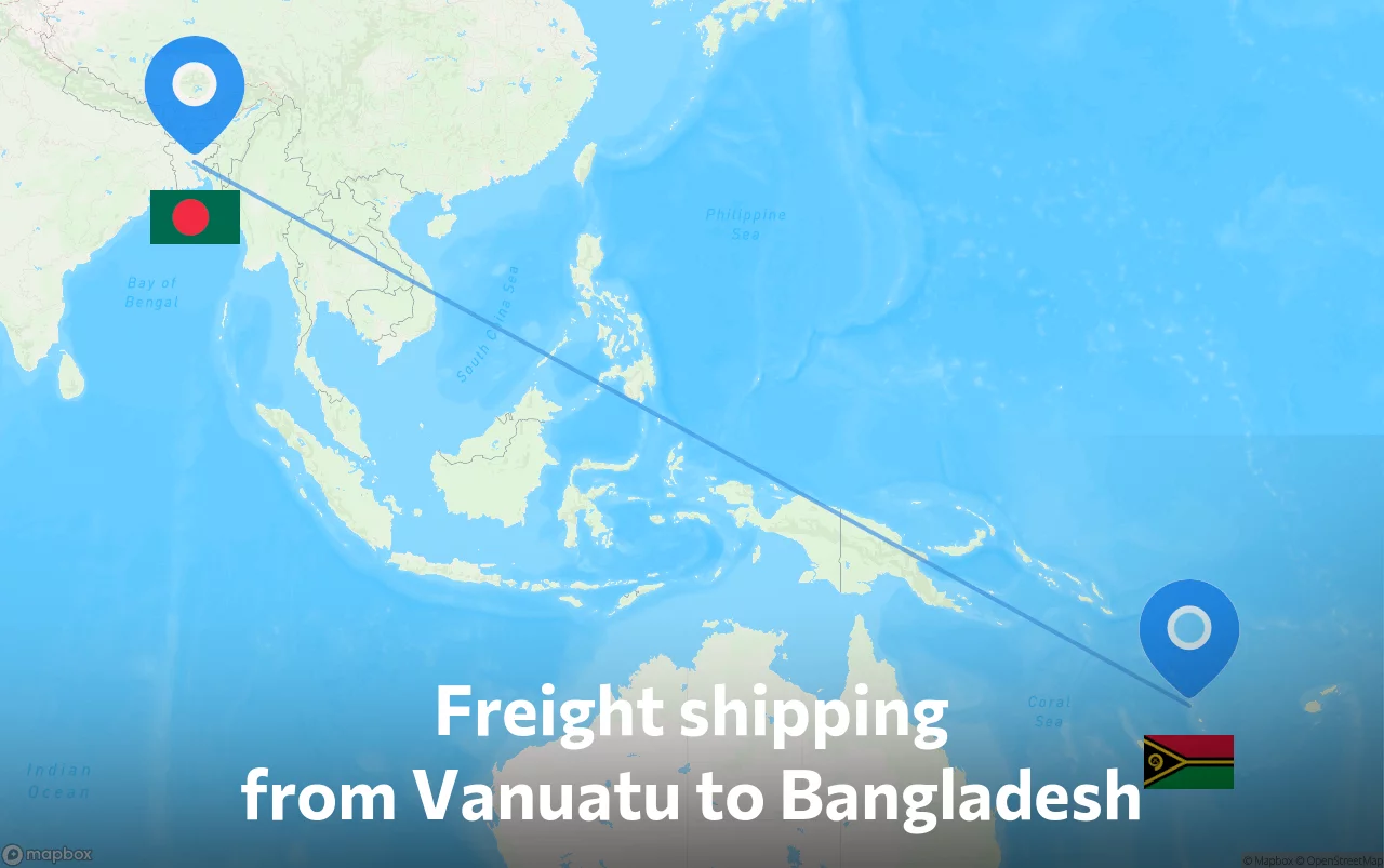 Shipping route from Vanuatu to Bangladesh