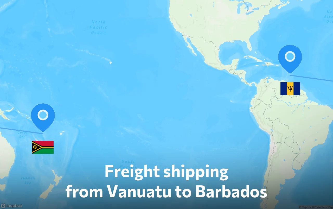 Shipping route from Vanuatu to Barbados
