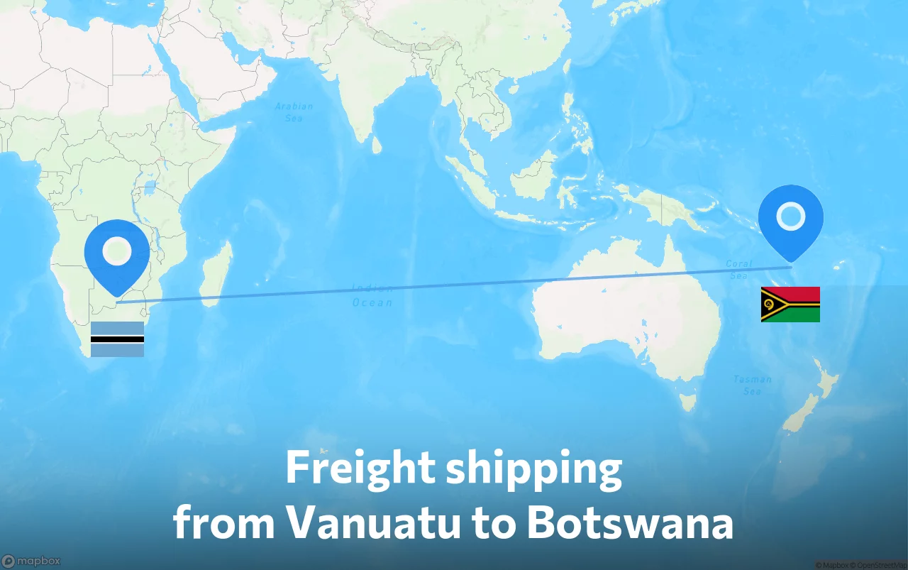 Shipping route from Vanuatu to Botswana