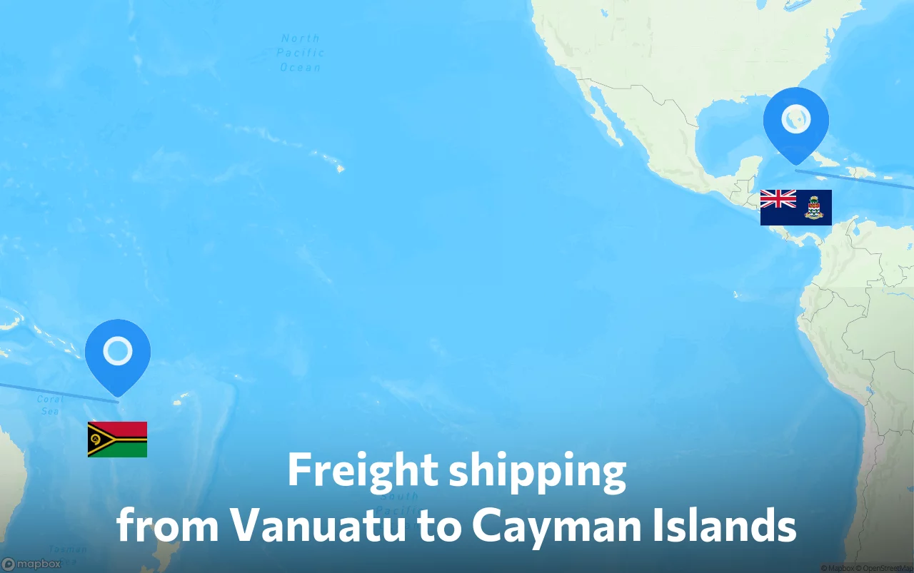 Shipping route from Vanuatu to Cayman Islands