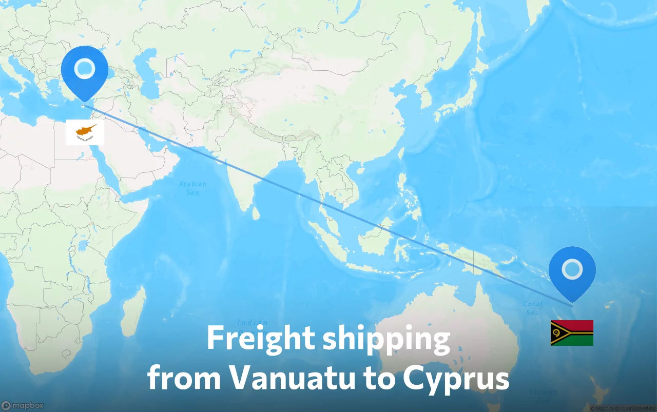 Shipping route from Vanuatu to Cyprus