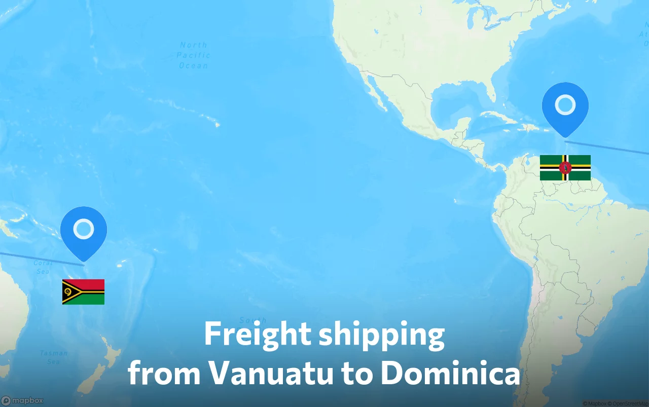 Shipping route from Vanuatu to Dominica