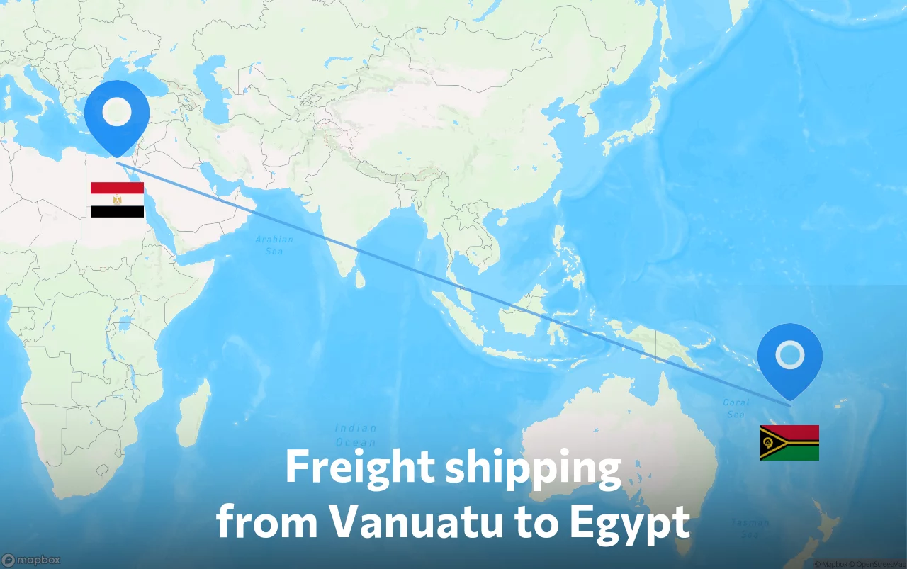 Shipping route from Vanuatu to Egypt