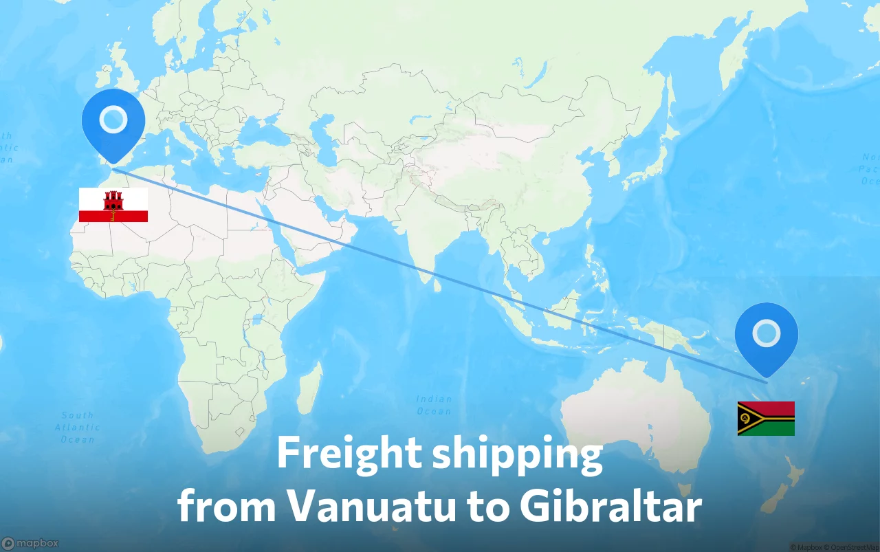 Shipping route from Vanuatu to Gibraltar
