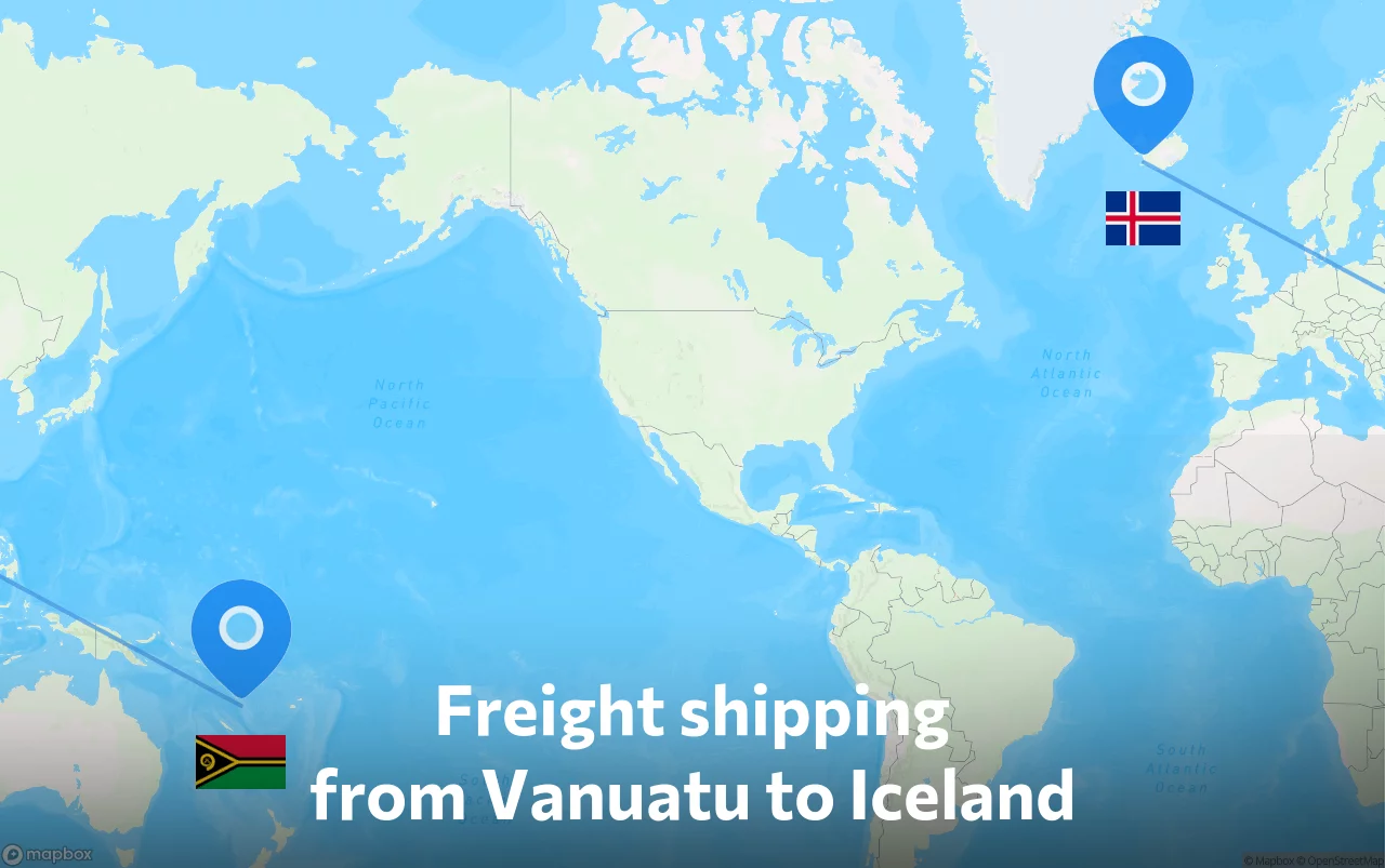 Shipping route from Vanuatu to Iceland