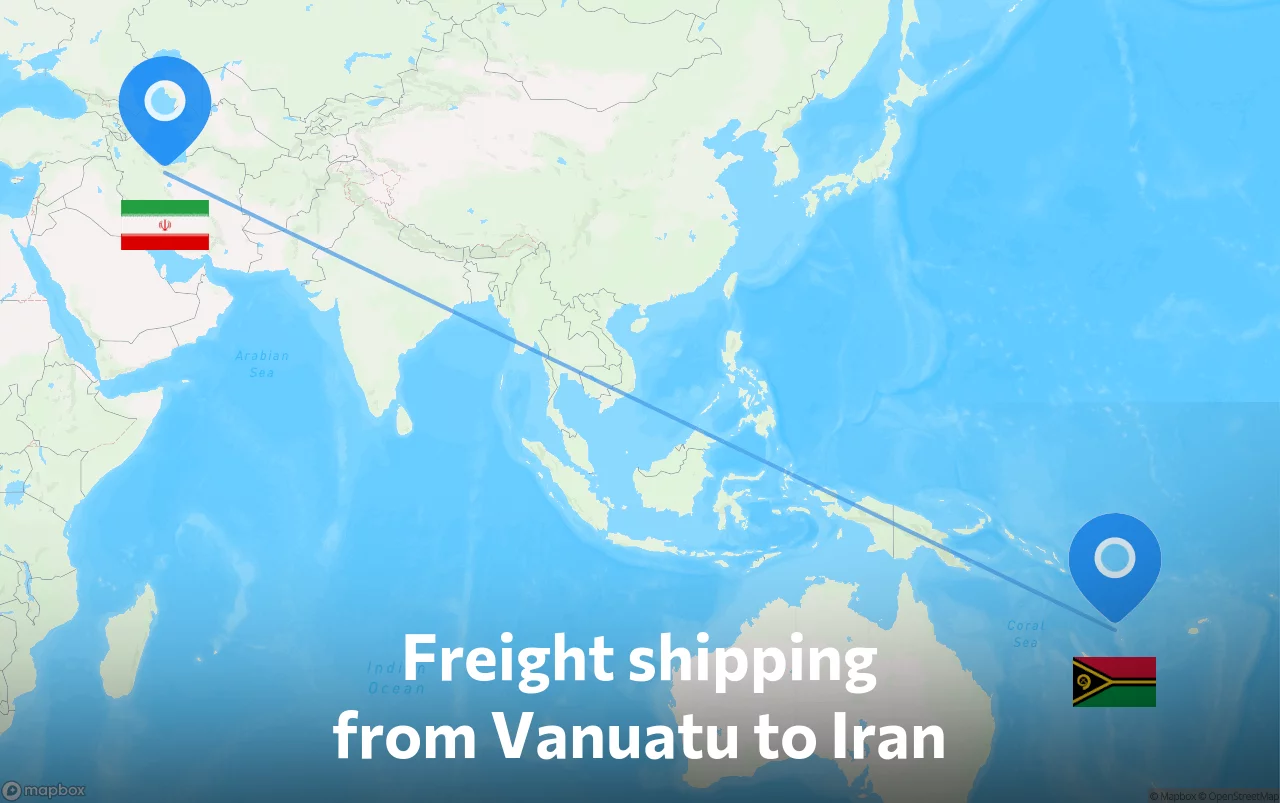 Shipping route from Vanuatu to Iran