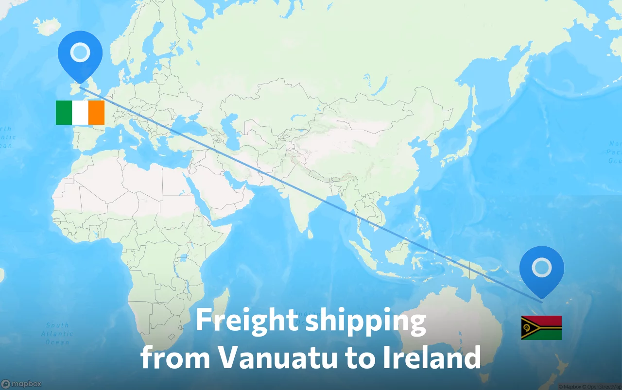 Shipping route from Vanuatu to Ireland