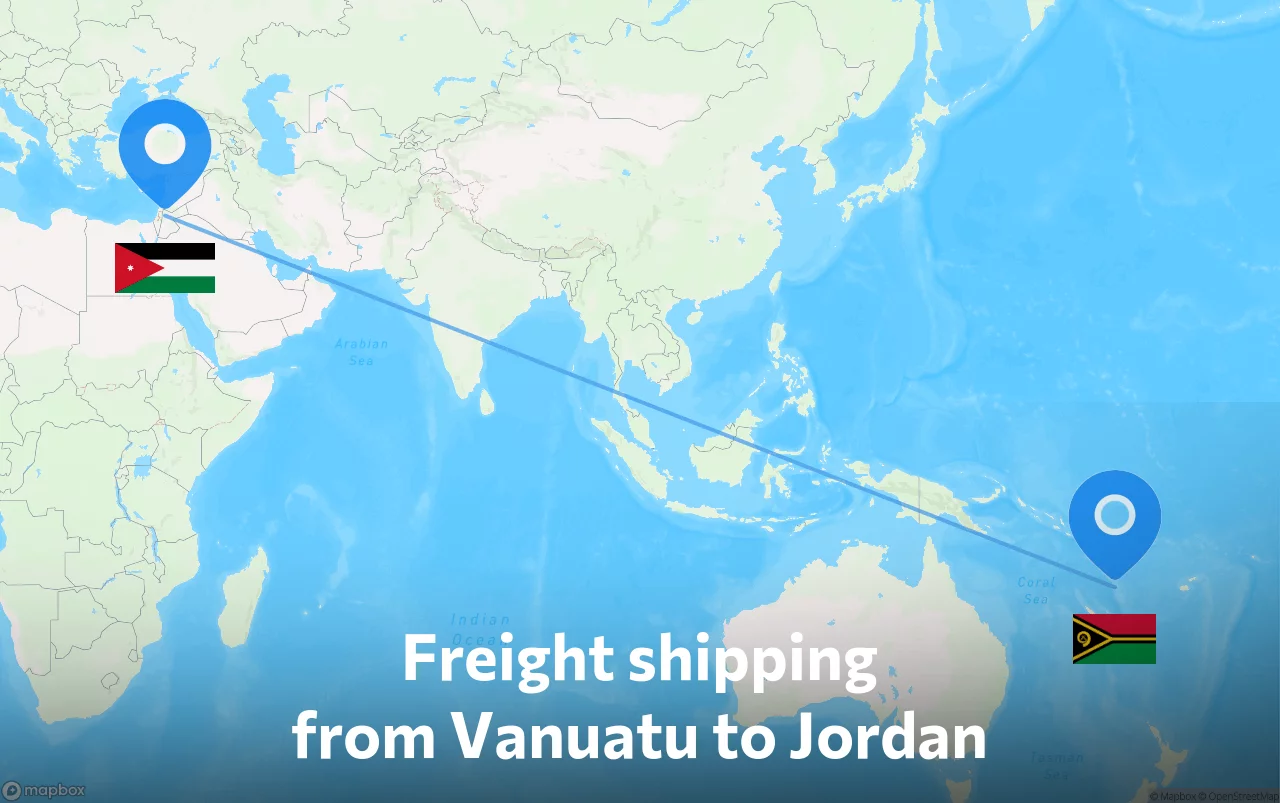 Shipping route from Vanuatu to Jordan