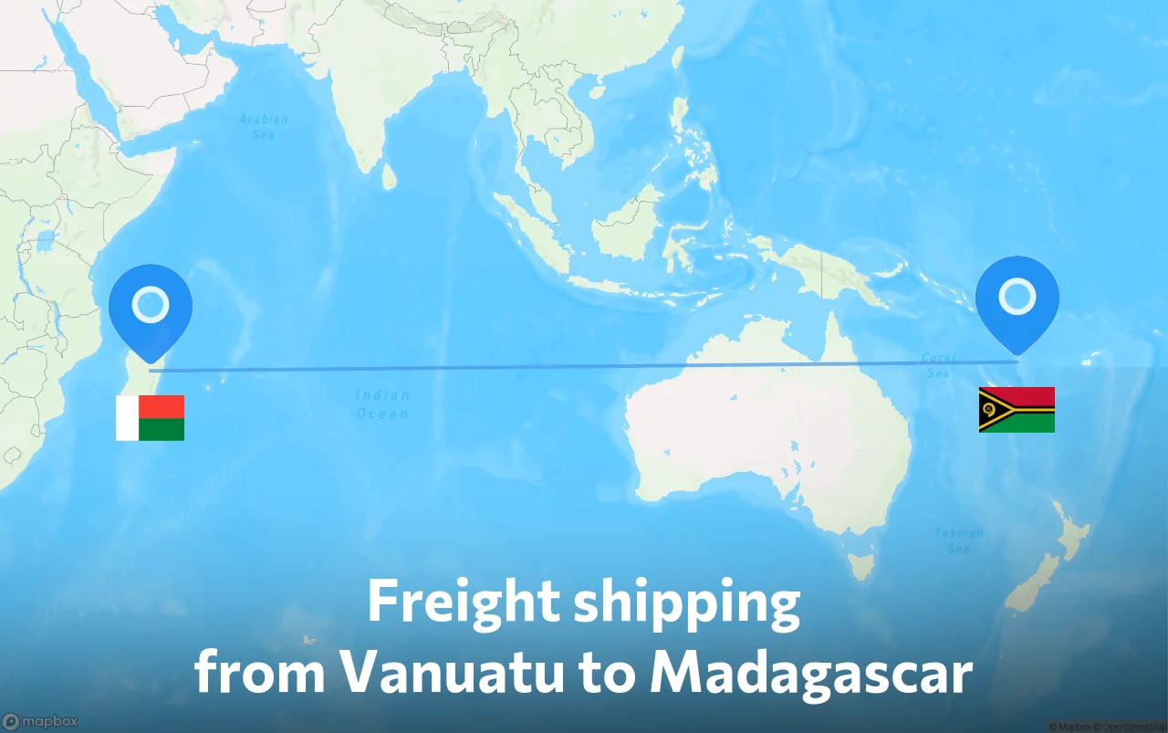 Shipping route from Vanuatu to Madagascar