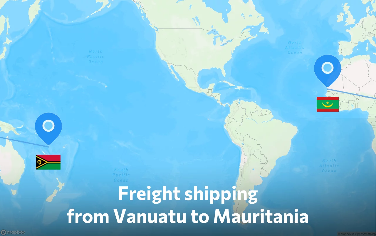Shipping route from Vanuatu to Mauritania