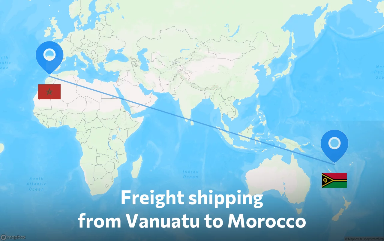 Shipping route from Vanuatu to Morocco