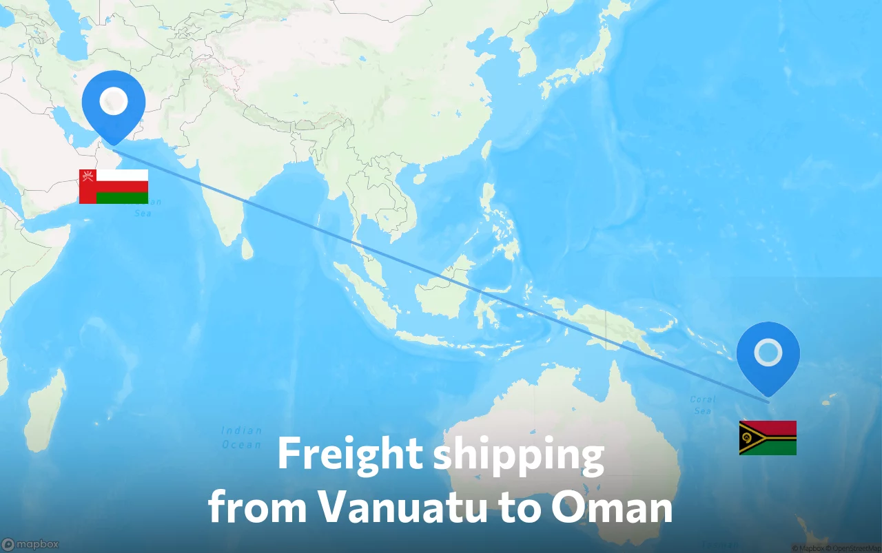 Shipping route from Vanuatu to Oman