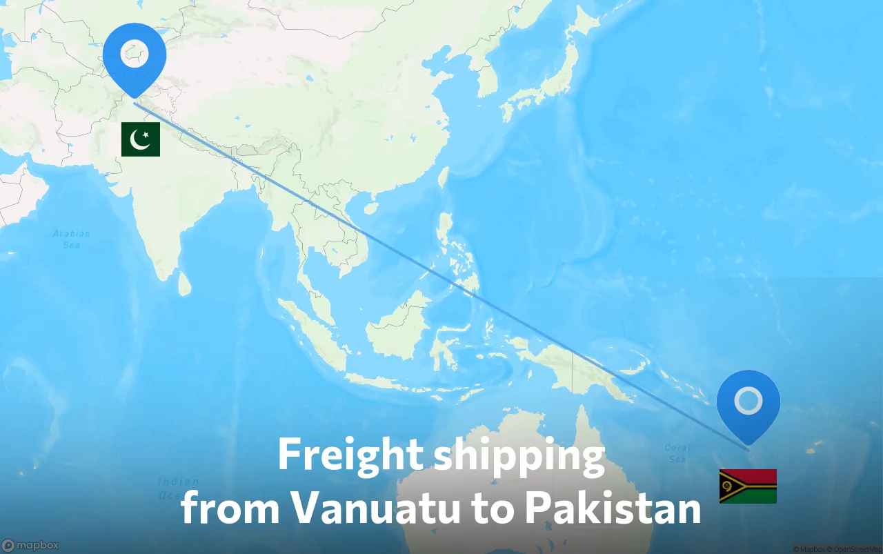 Shipping route from Vanuatu to Pakistan