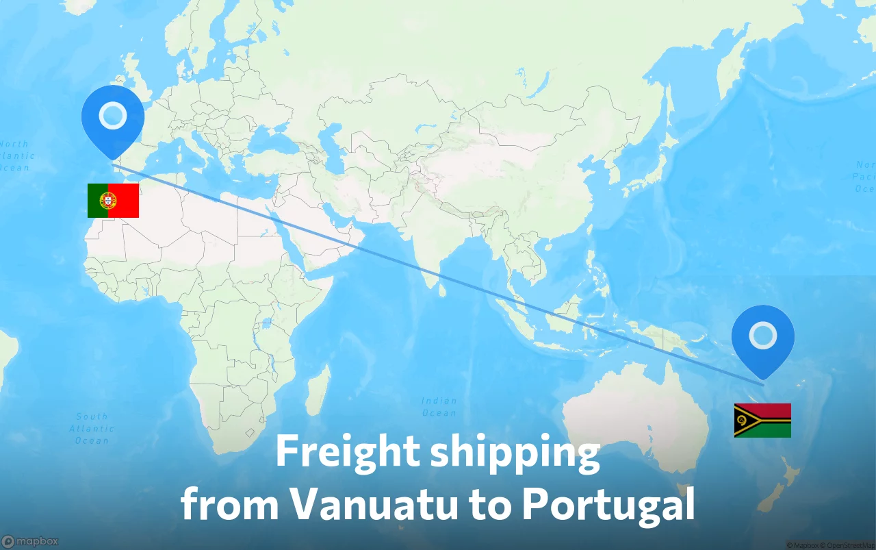 Shipping route from Vanuatu to Portugal