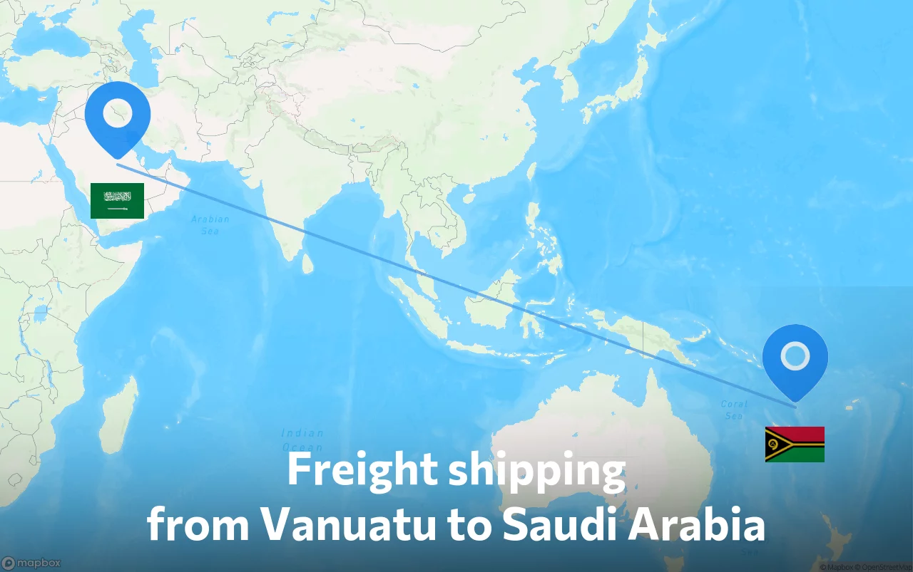 Shipping route from Vanuatu to Saudi Arabia