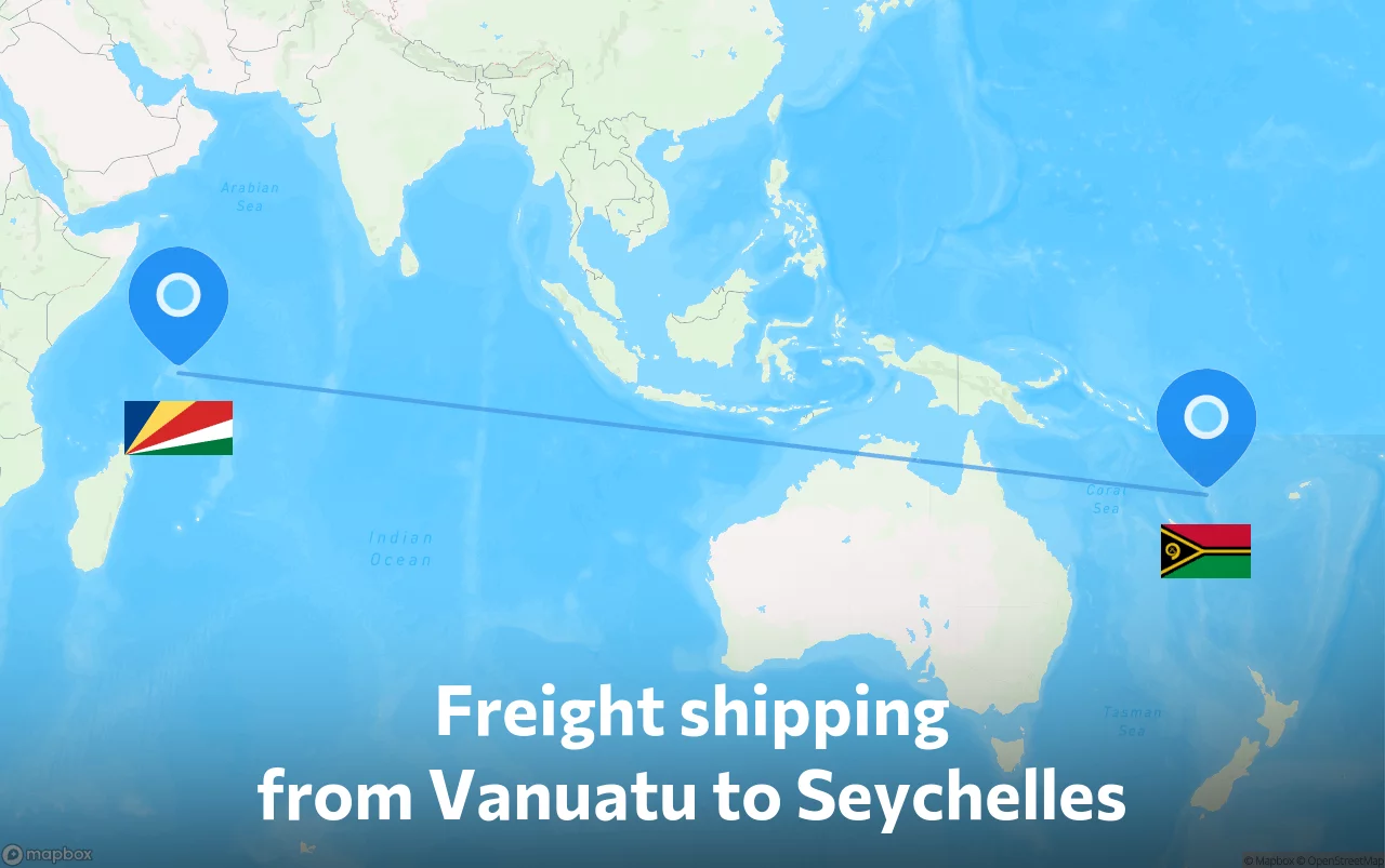 Shipping route from Vanuatu to Seychelles