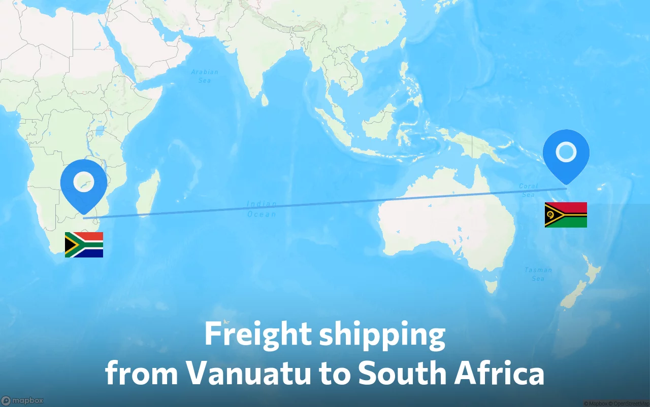 Shipping route from Vanuatu to South Africa