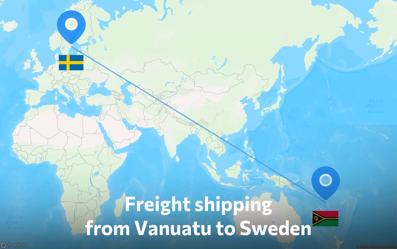 Shipping route from Vanuatu to Sweden